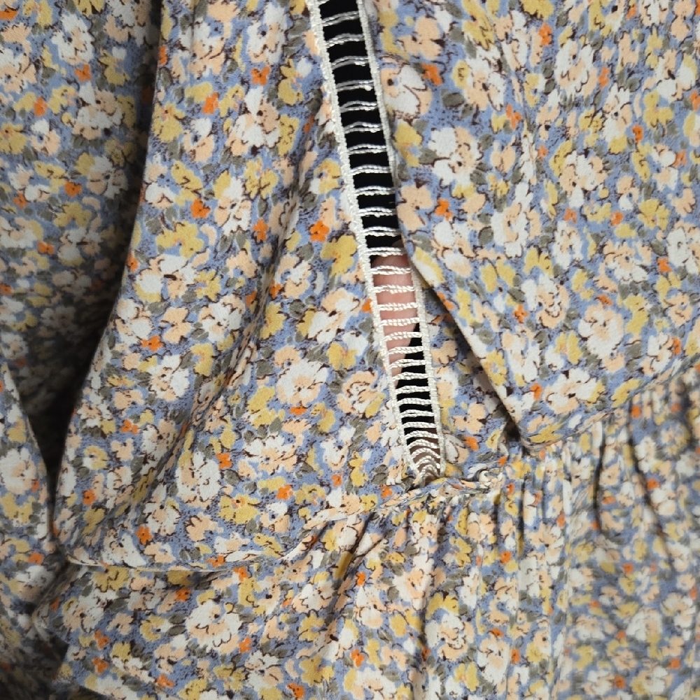 Sienna Sky Floral Long Sleeve Blouse - Cream and Blue - Picture 3 of 10